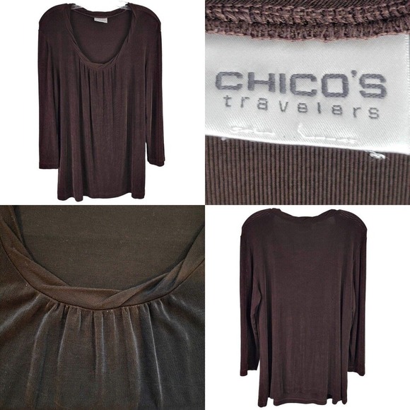 Chicos Tunic Women’s Brown Top Size 2 ? US 14/16 Large Long Sleeve Slinky Knit - Picture 1 of 8